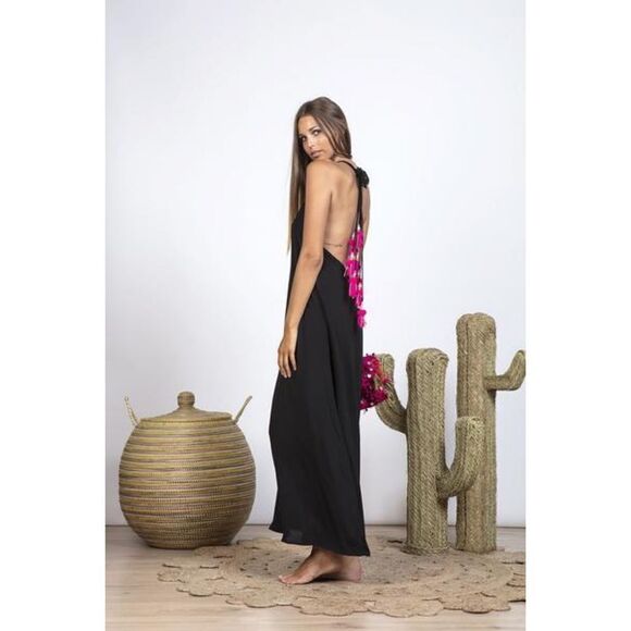 Sundress Nikita 100% silk Tassel Halter Maxi Dress - Picture 1 of 9